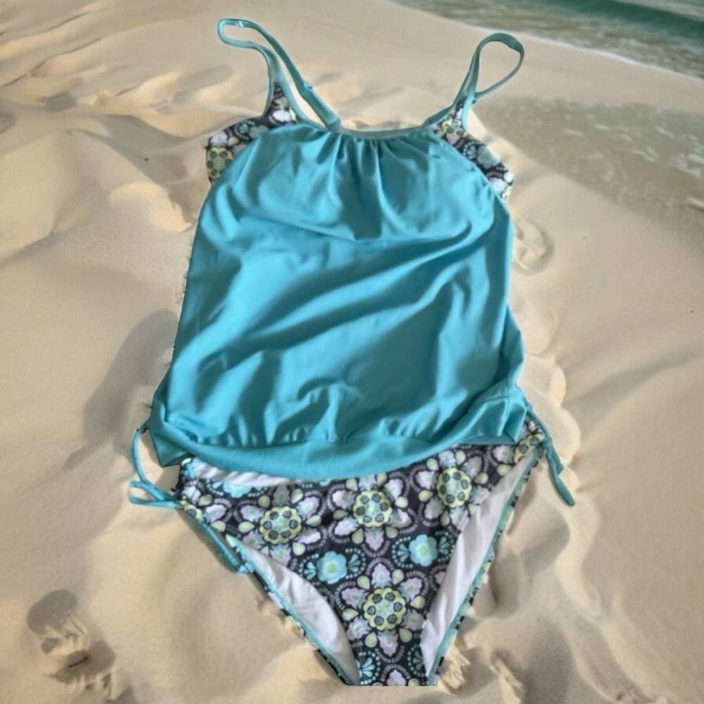 Women's Unbranded tankini Swimsuit XXL teal Blue Black boho print
